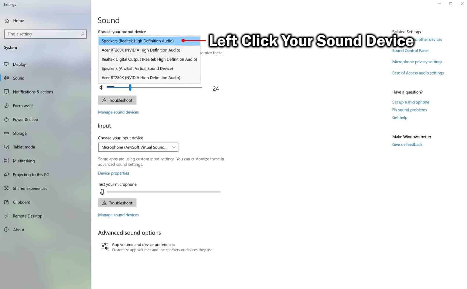 select default audio device to change audio output