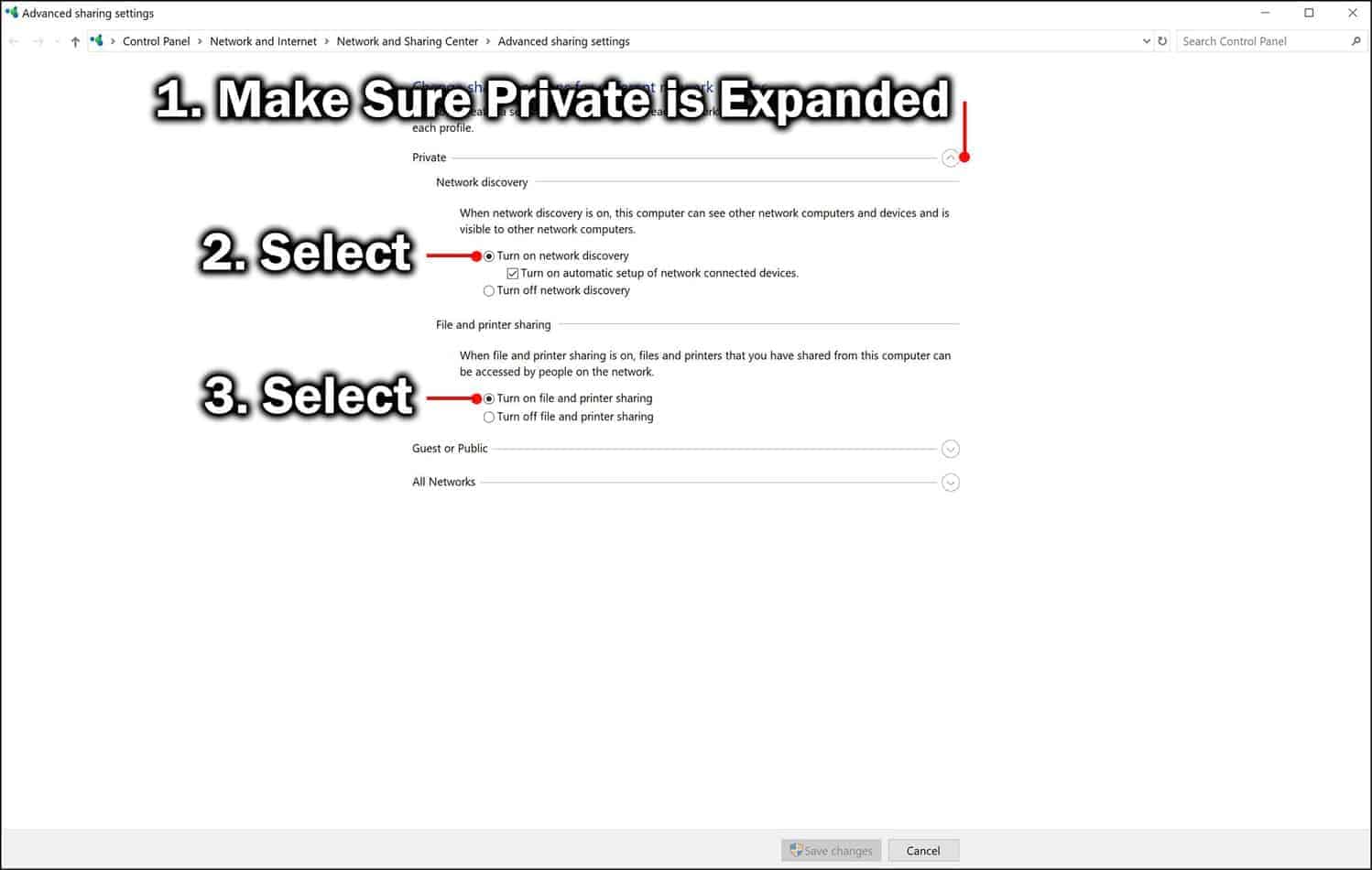 private network advanced sharing settings