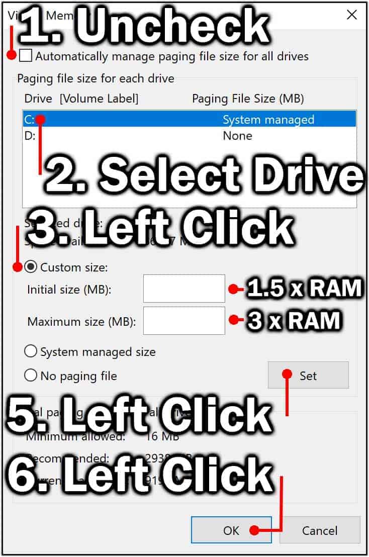 Adjusting Page File Size Manually