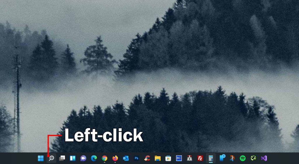 left-click on the search icon