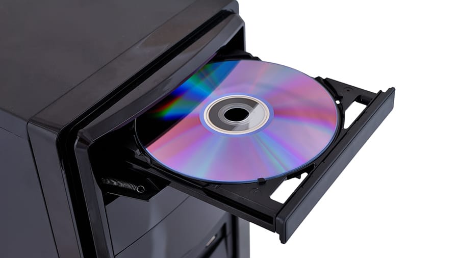An optical disc in the drive tray.