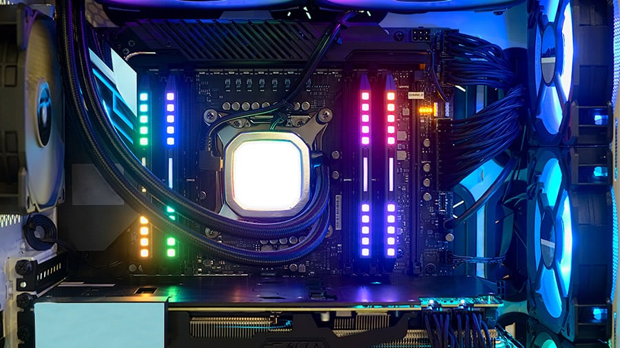 A motherboard's LED are on indicating power.