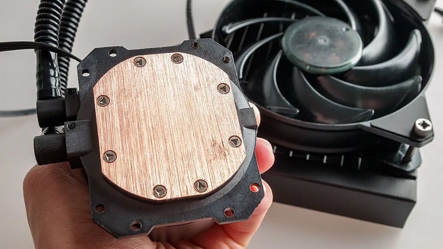 An AIO cooling block with a pump built into it.