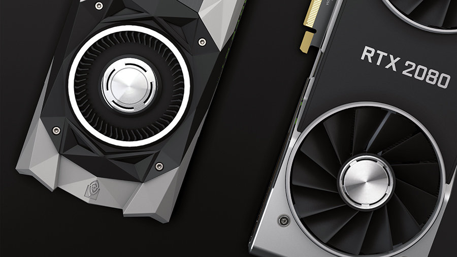 Graphics cards with different style fan configurations. One a blower style, and the other a shroud style.