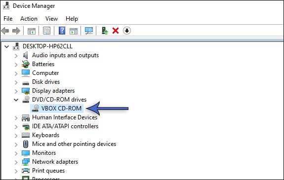 A DVD ROM device driver shown in device manager.
