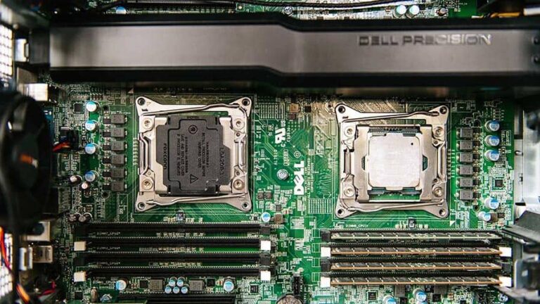 A motherboard with two CPUs.