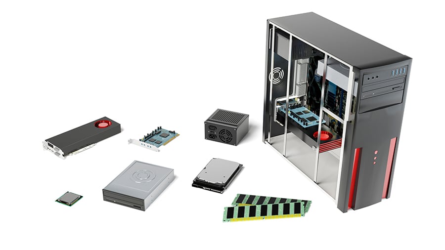 A computer with components to illustrate minimum requirements.