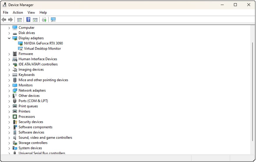 List of drivers in the Device Manager.