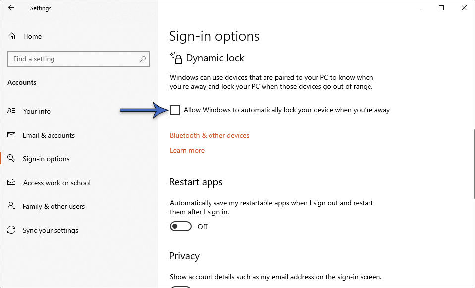How to disable dynamic lock.