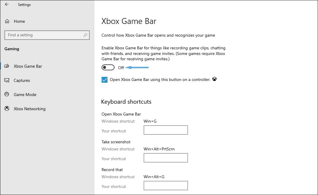 How to toggle Windows Game Bar off.