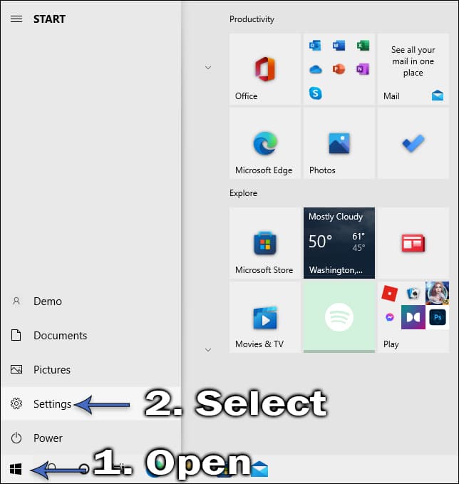 How to open the Settings app.