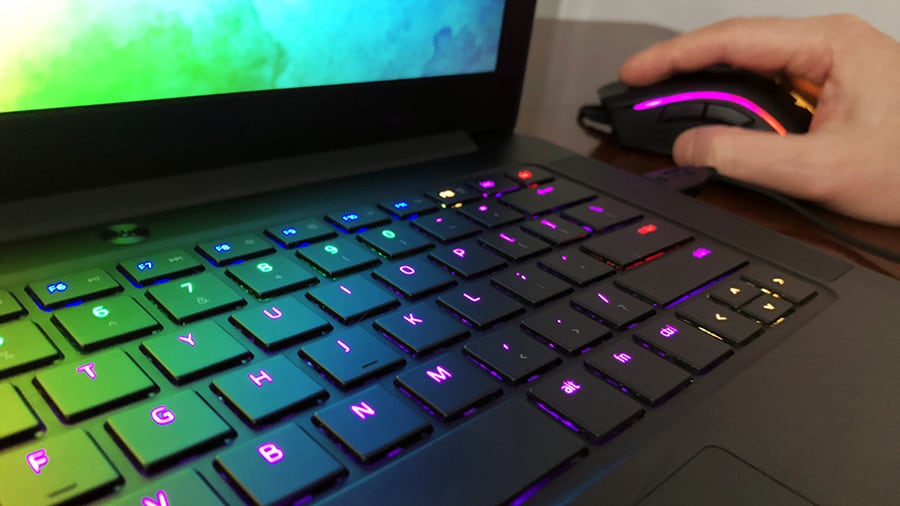 Laptop keyboard with backlighting.
