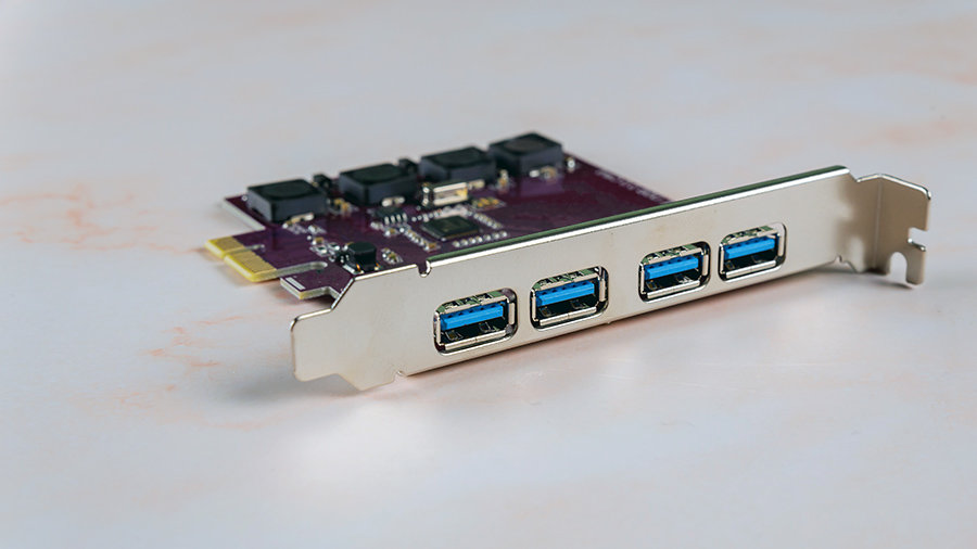 A PCIe USB expansion card provides four extra USB ports.
