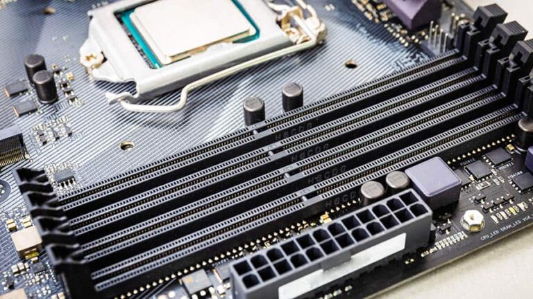 RAM Slots on a computer motherboard.
