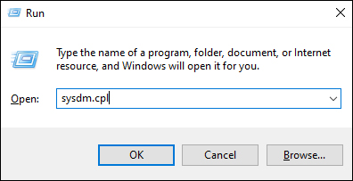 Run command to open the System Protection Settings in Windows.