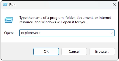 How to run Windows File Explorer from the Run command panel.