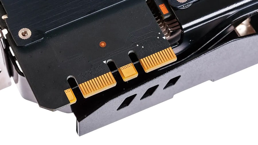 An SLI edge connector on a graphics card.