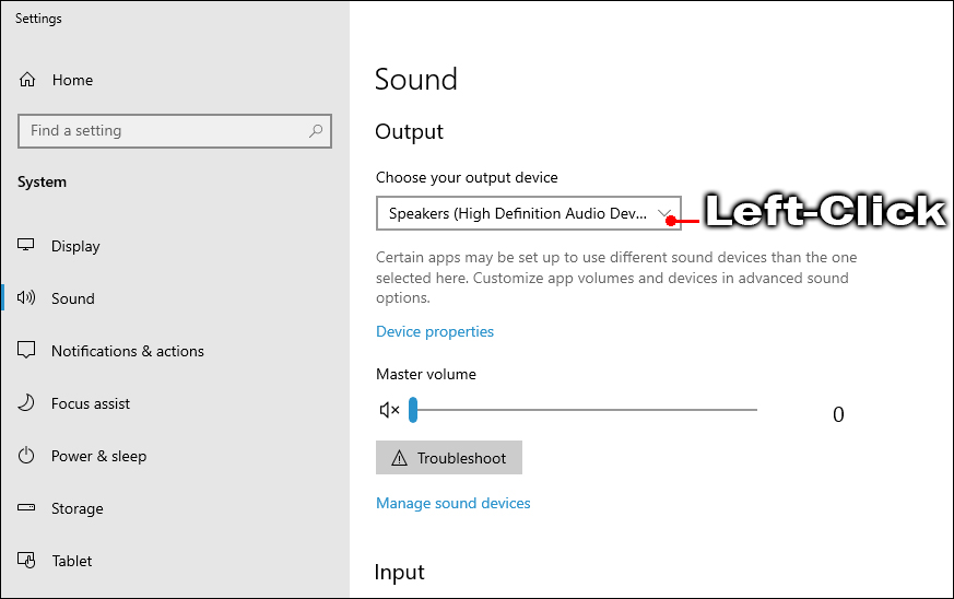 Open the drop-down box to select the Audio Output device.