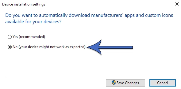 Select No for automatic hardware updates.