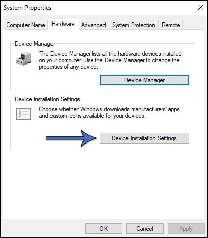 Click on the Device Installation Button.