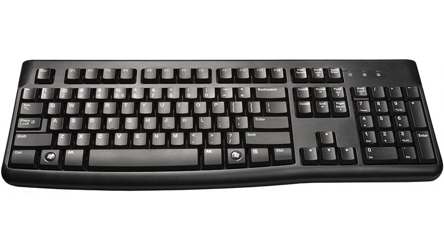 A standard computer keyboard with 101 keys.