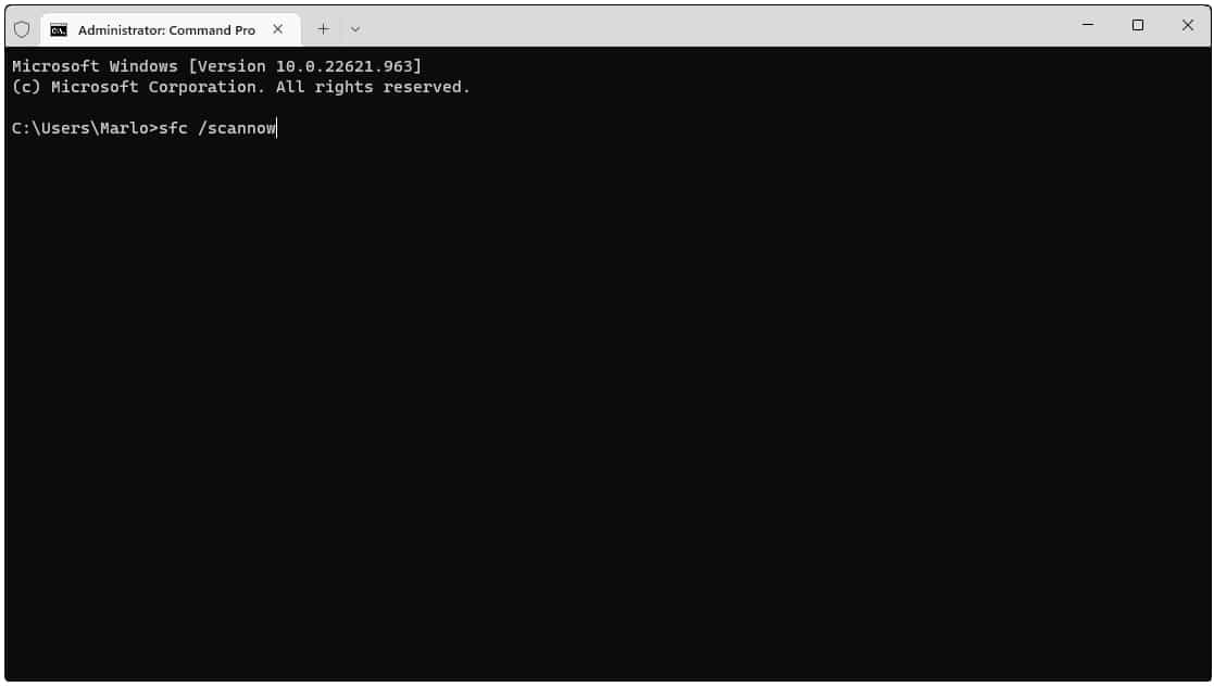 Initiate a system file check using the command prompt in admin mode.