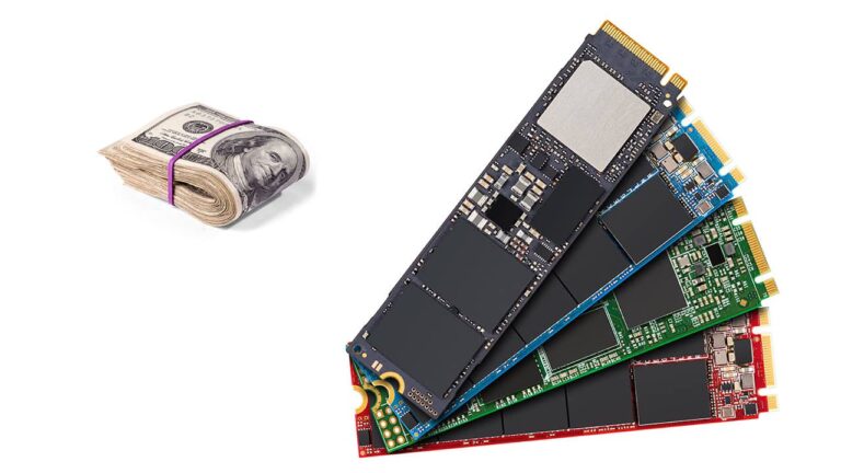 Money is placed next to a few NVMe SSD drives.