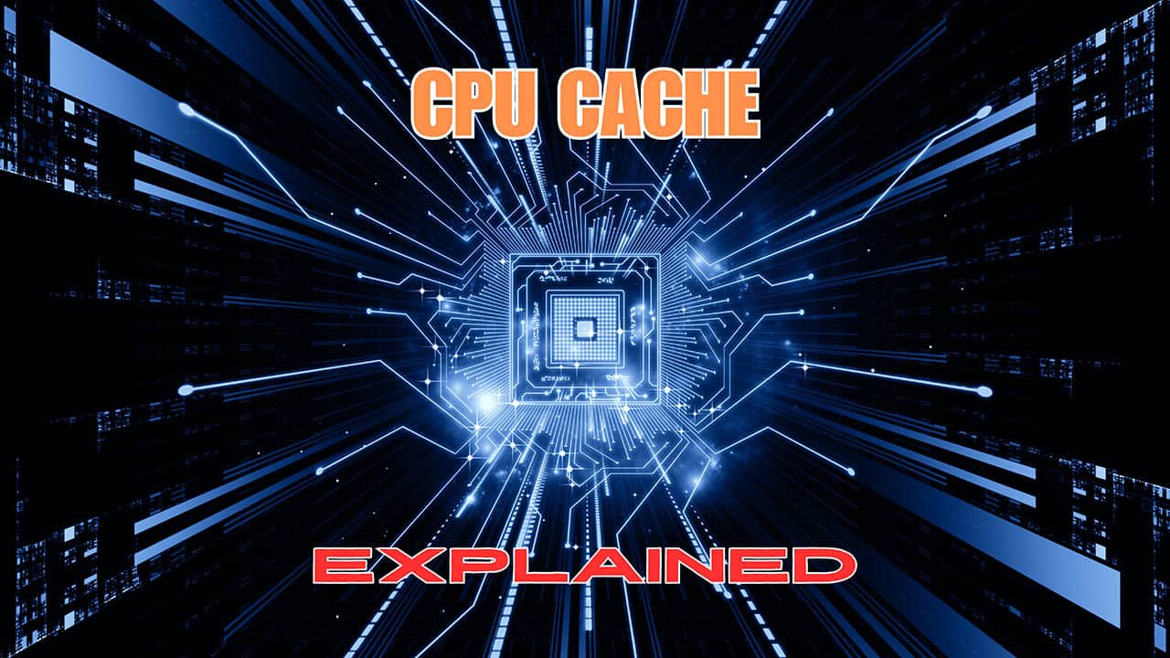 Modern CPU chip with glowing layers representing L1, L2, and L3 cache levels, symbolizing fast data transfer and efficiency in computing.