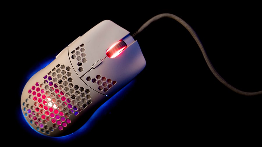 A gaming mouse with holes.