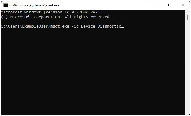 Windows Device Diagnostic using the Command Prompt in Windows 11.