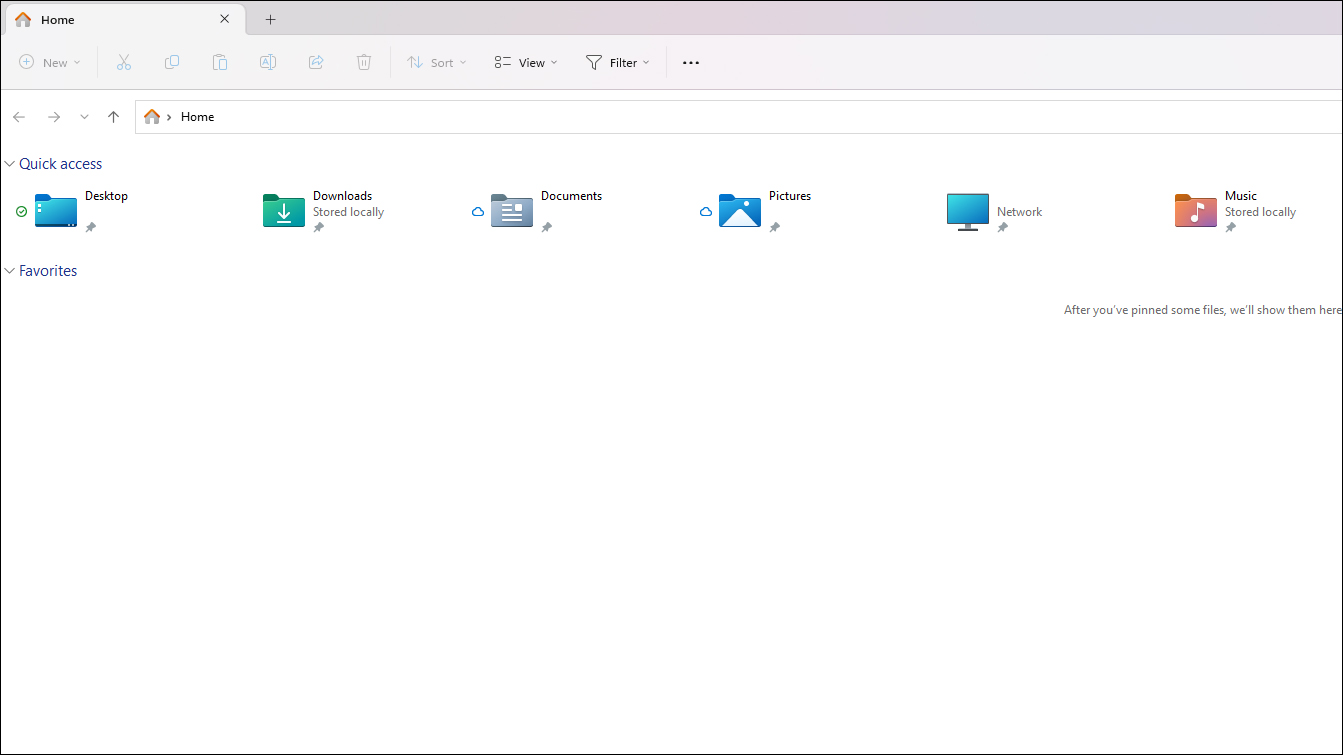 Windows File Explorer with the left pane missing.