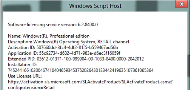 Windows Script Host license information.
