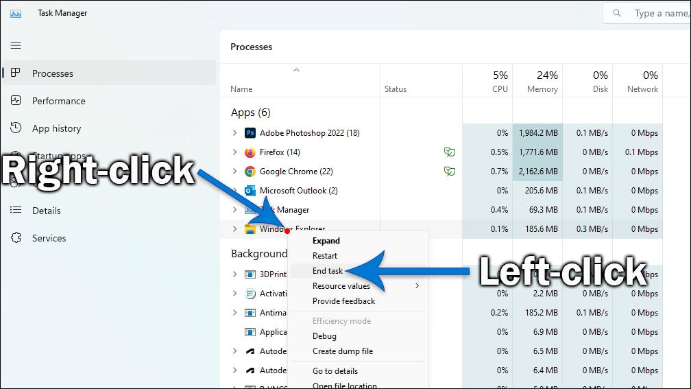 How to end a task in the Task Manager.