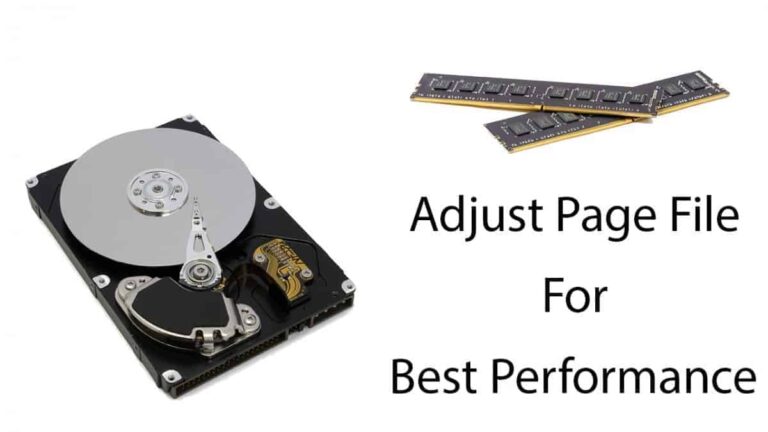 Hard drive and RAM modules with text explaining to adjust page file for best performance.