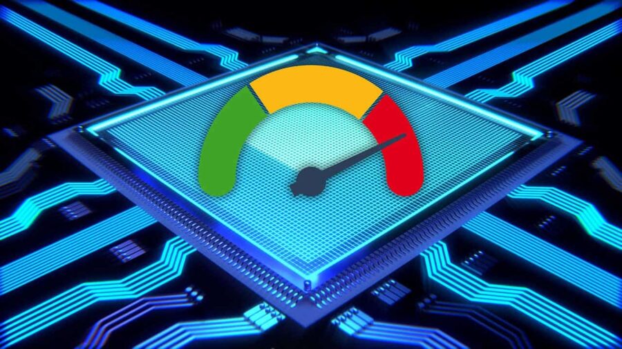 An abstract design illustrating CPU usage with a gauge.