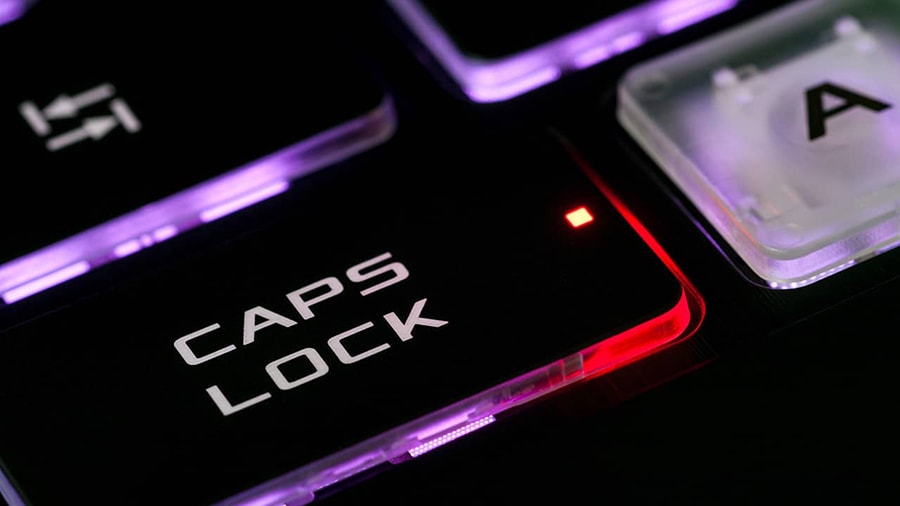 The caps lock key on a keyboard.