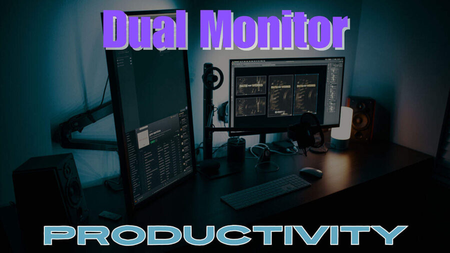 Dual monitors boosting productivity and workflow in a modern workspace.