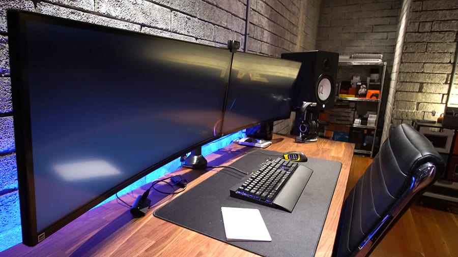 A dual monitor setup for a gaming computer.