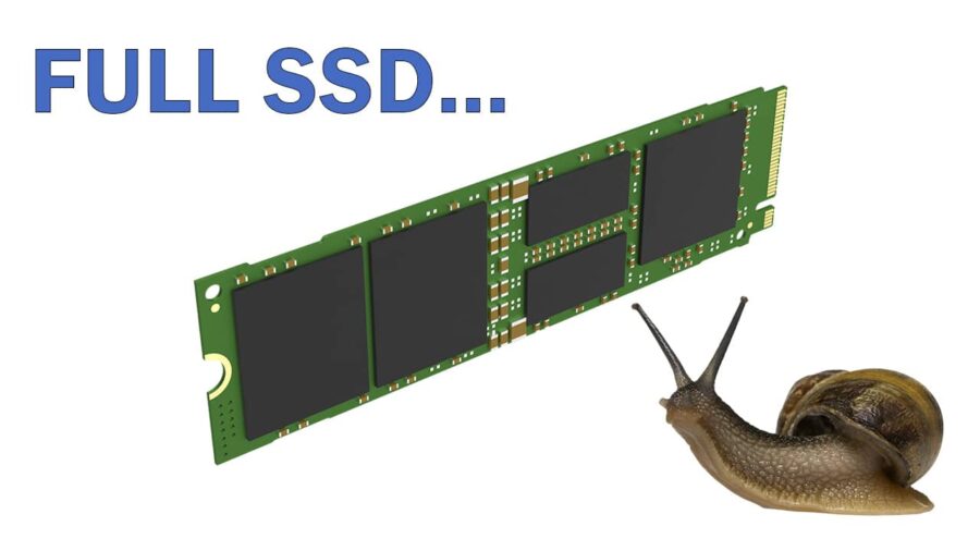 A snail is placed next to an SSD with text saying full.