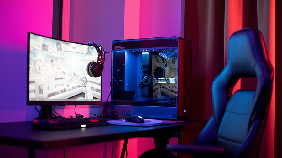 A high-end gaming PC on a desk.