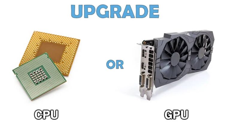 A CPU placed next to a graphics card with upgrade and or text between them.